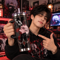 Gothic Anime Inspired 40oz Tumbler with Handle & Straw, Dark Red Black Manga Character Travel Cup, Horror Fantasy Insulated Mug, Otaku Gift, Alternative Anime Lover Drinkware, Birthday Halloween Gift for Him & Her